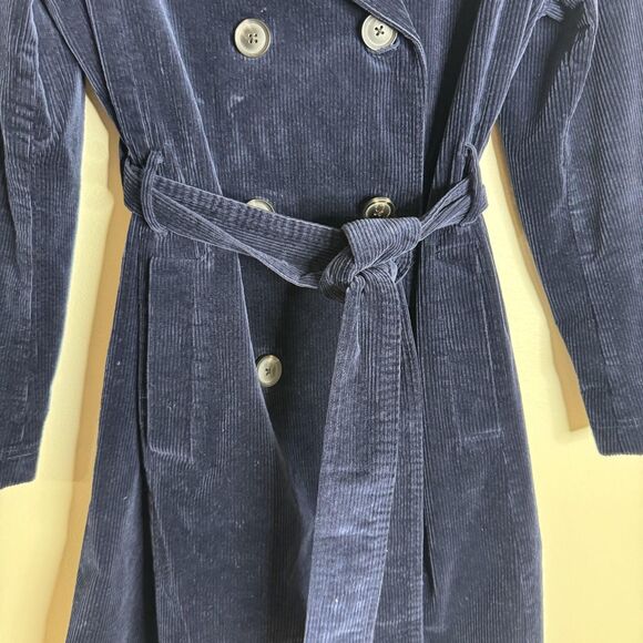 Boden markham Trench Coat Navy Corduroy Double Breasted Belted Long Jacket SZ 6 - Picture 9 of 14